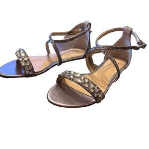 Jewel Badgley Smokegold Crisscross Strap Flat Sandals Crystal Glitter NEW  6